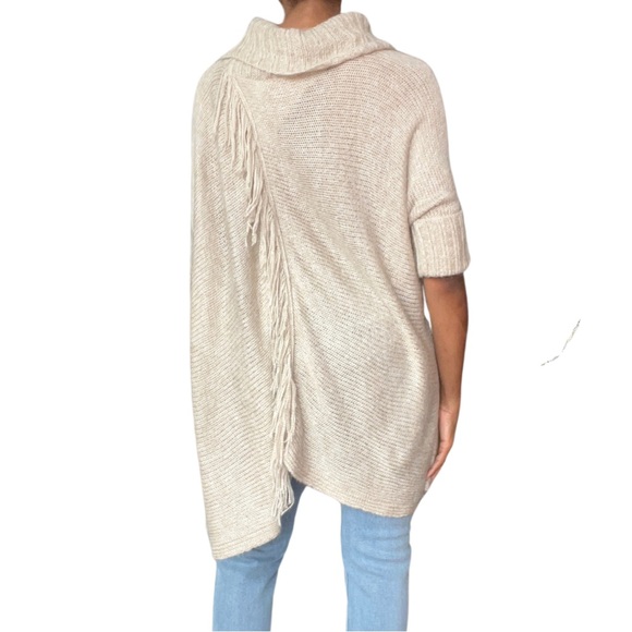 NINE WEST JEANS BEIGE COWL NECK FRINGE SWEATER WITH A SPLIT IN THE FRONT & BACK - Picture 3 of 5
